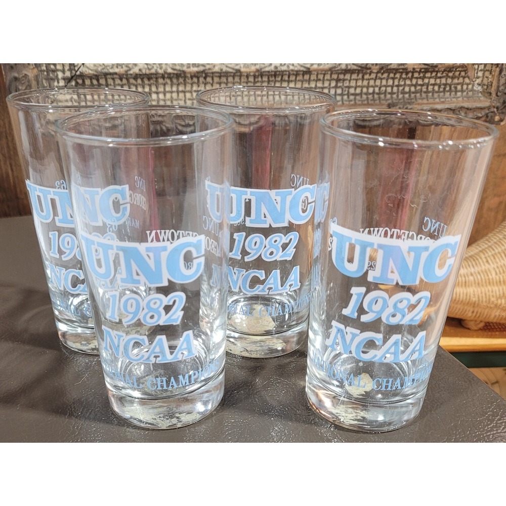 Vtg 1982 UNC National Champions Glass North Carolina Michael Jordan Georgetown